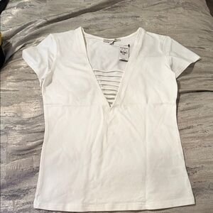 Express White V-Neck Short Sleeve Top